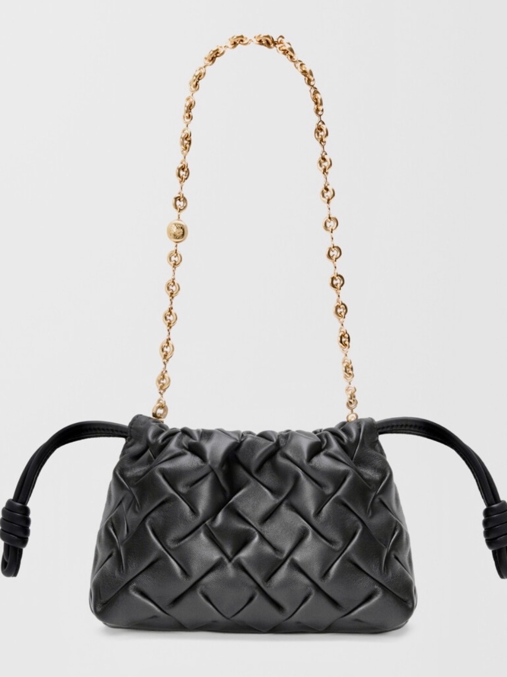LOEWE Mini Flamenco Purse Crossbody Bag Pinched Quilted Leather Gold Chain NIB
